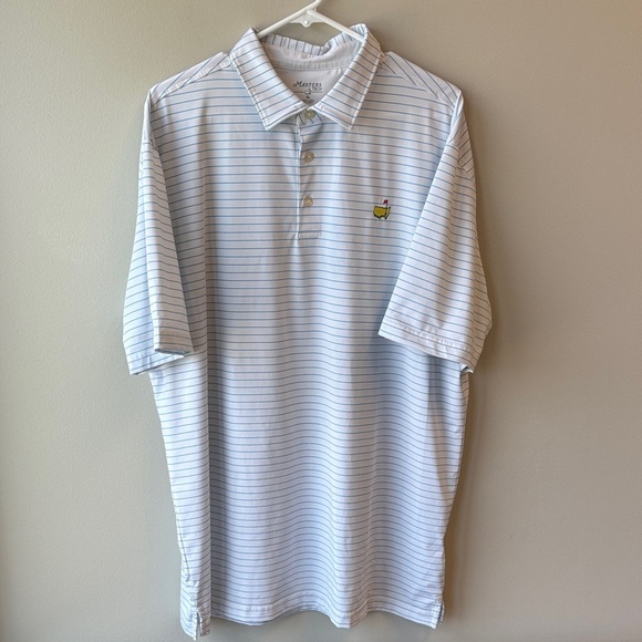 Masters Tech White Blue Striped Men's Polo Shirt - Picture 1 of 5